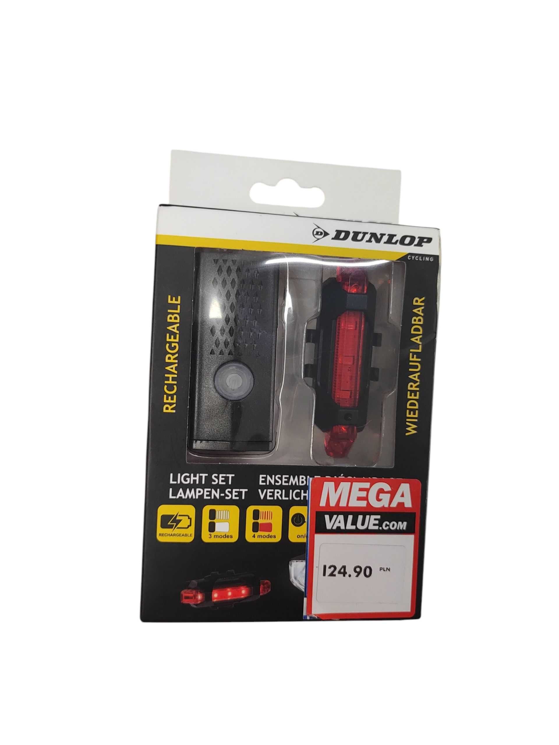 Jak Nowy Zestaw lampki rowerowe USB LED przód tył DUNLOP