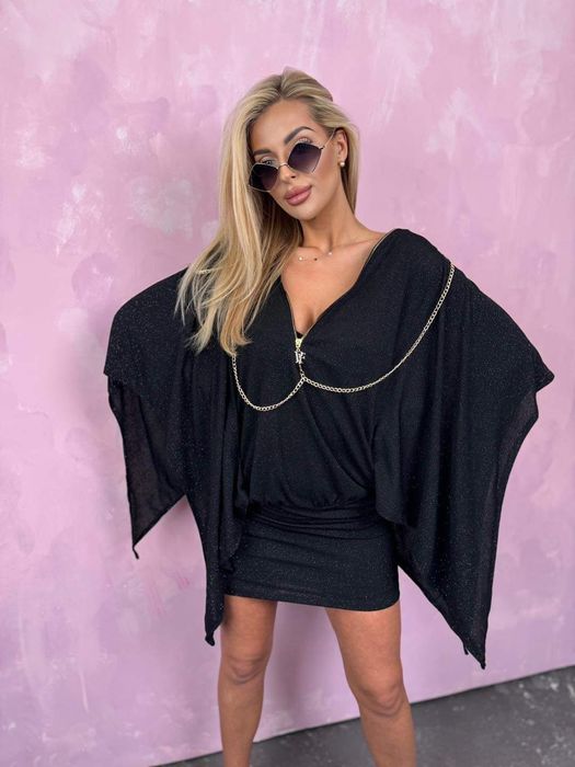 Piękna sukienka nietoperz złoty łańcuszek logo paparazzi