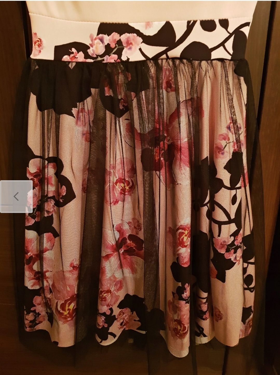 Damska sukienka wesele kwiaty różowa rozkloszowana S/M