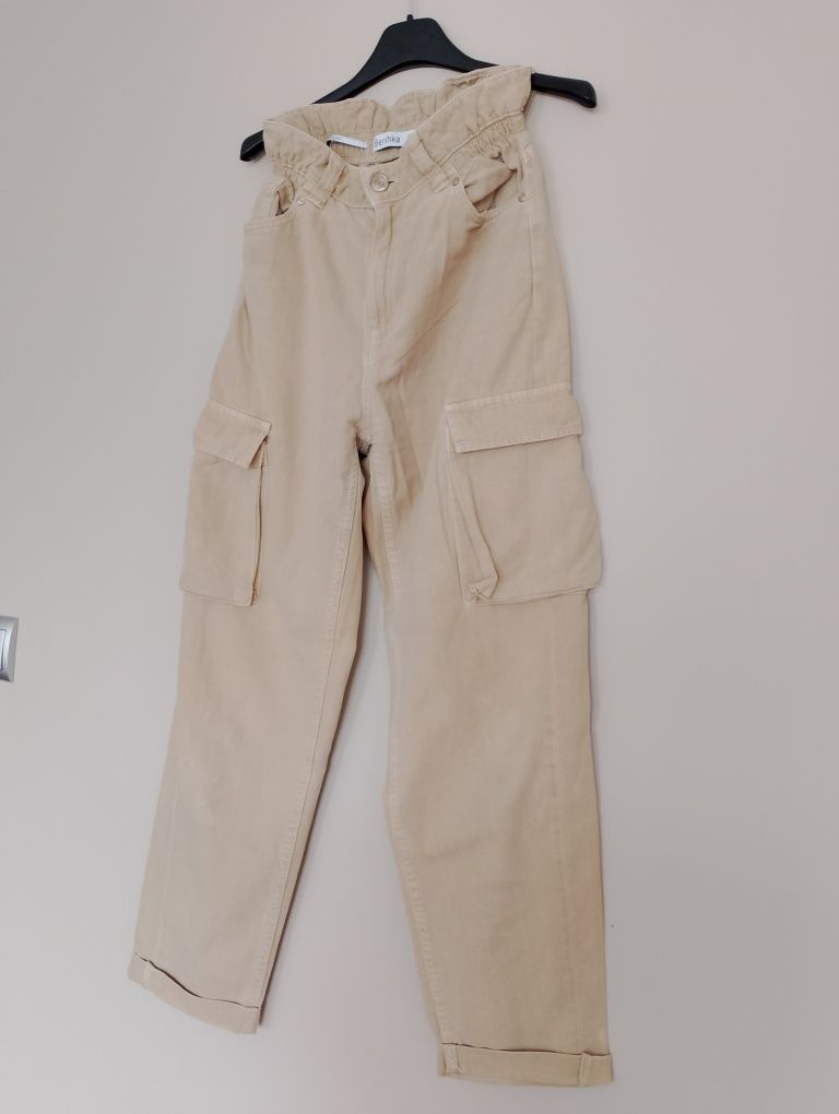 Spodnie jeansy cargo bojówki Bershka y2k alternative vintage swag XS