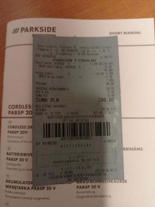 Parkside wiertarka akumulatorowa 20v
