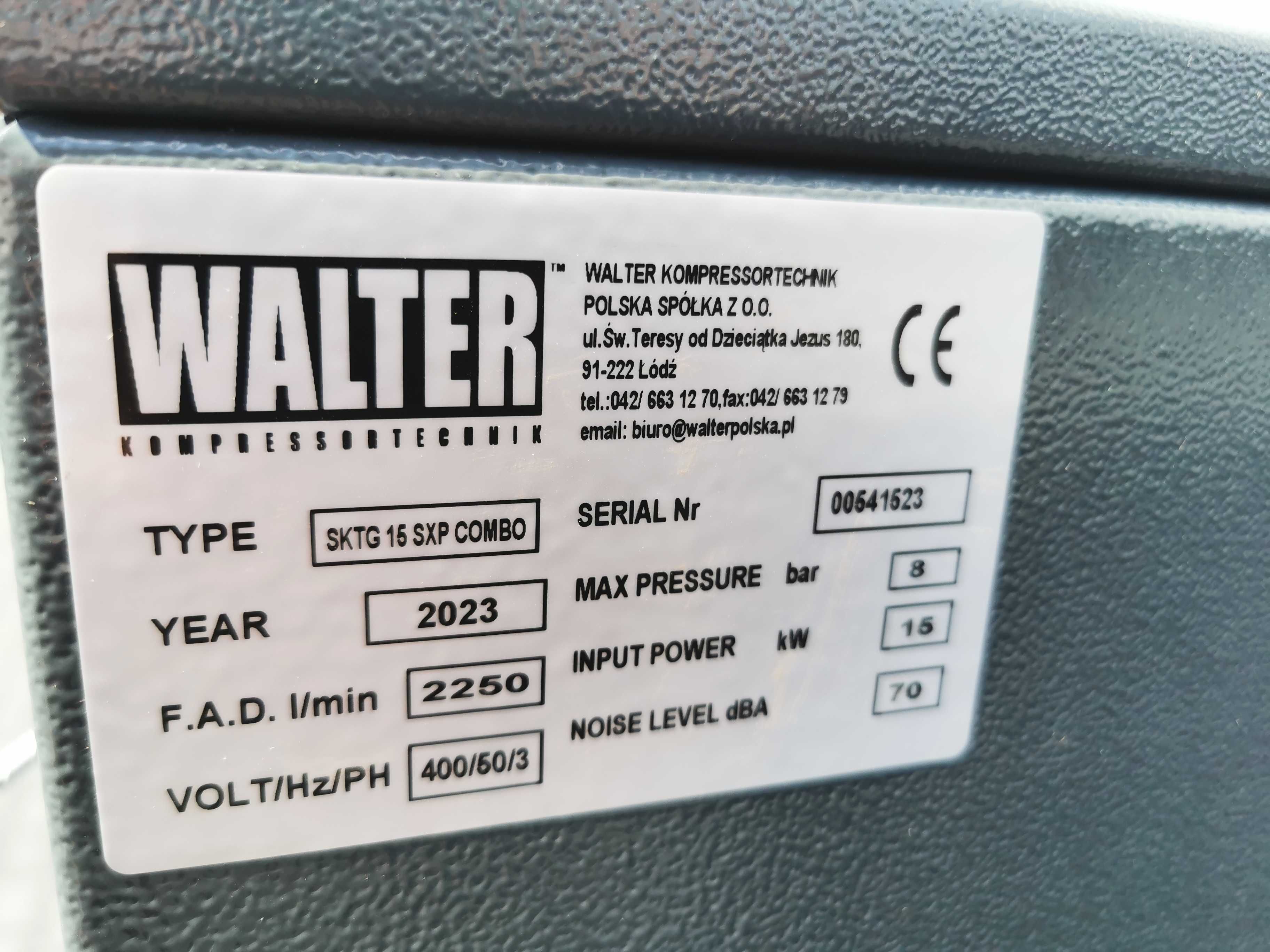 2023r 1h!! 15kw 2300l/min Sprężarka śrubowa WALTER kompresor OSUSZACZ