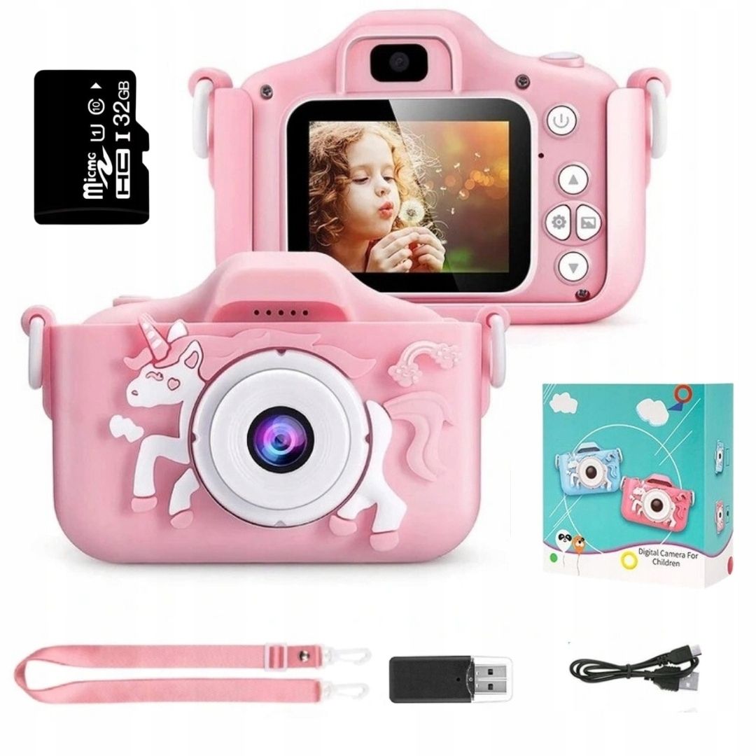 Aparat Cyfrowy Dla Dzieci Kamera Gry Zabawka + Karta 32Gb - Różowy