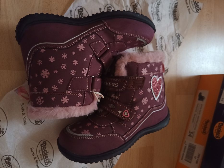 Zimowe buty ocieplane dockers 34 wkładka 22,4 cm fioletowo różowe z fu