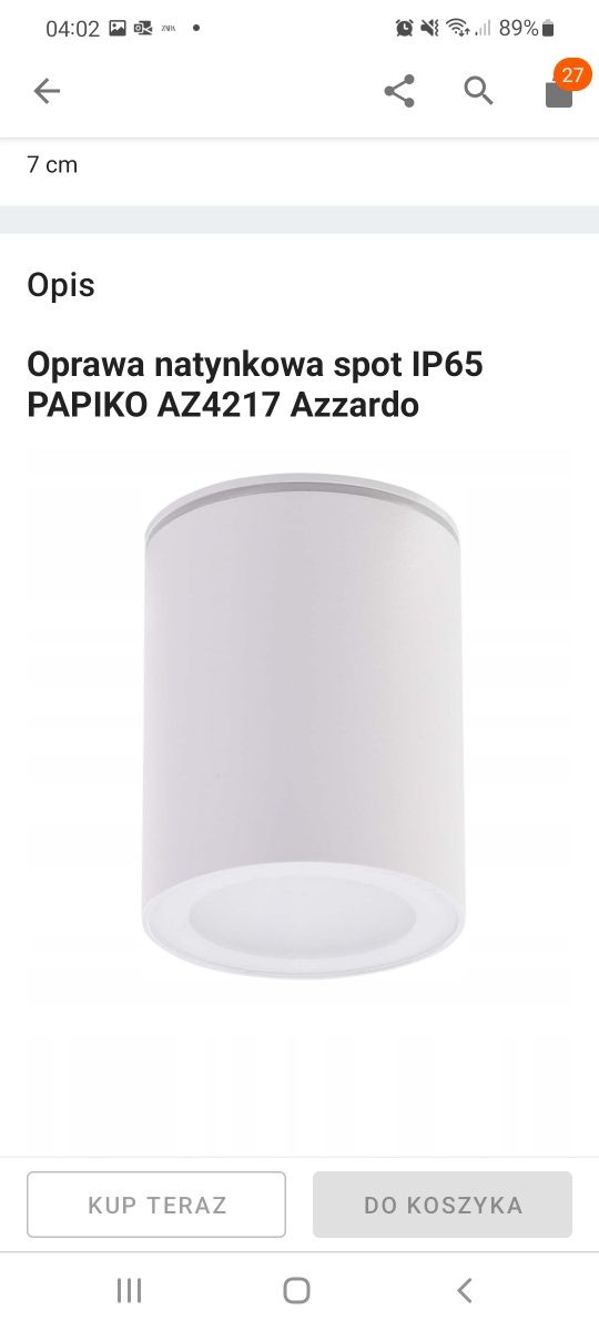 AZZARDO lampa natynkowa biała