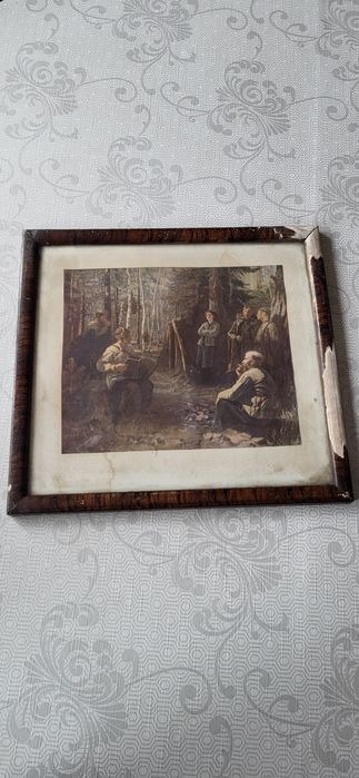 Stary obraz za szkłem w starej ramce