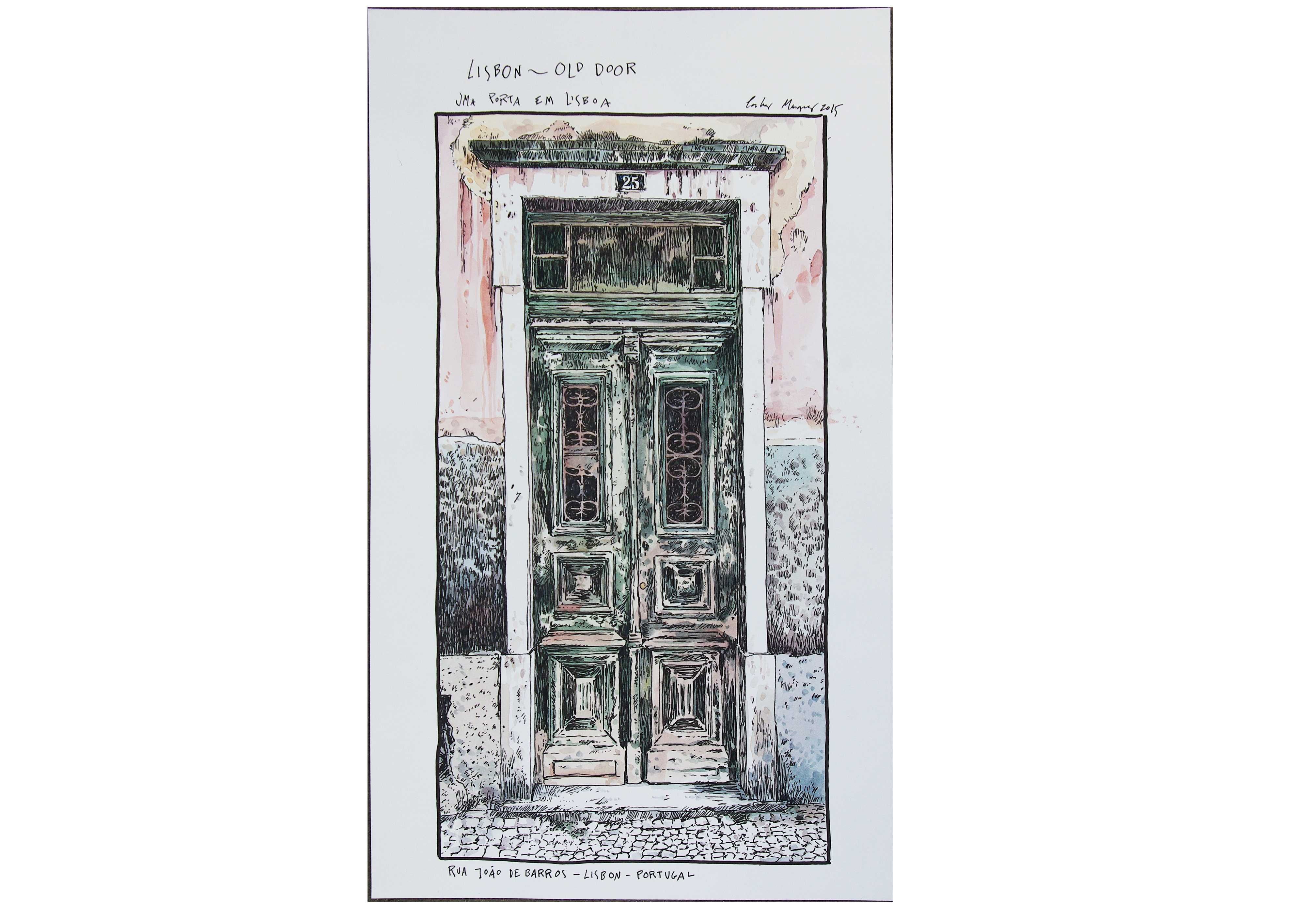 Aguarela e marcador permanente, Porta de Lisboa. Carlos Marques