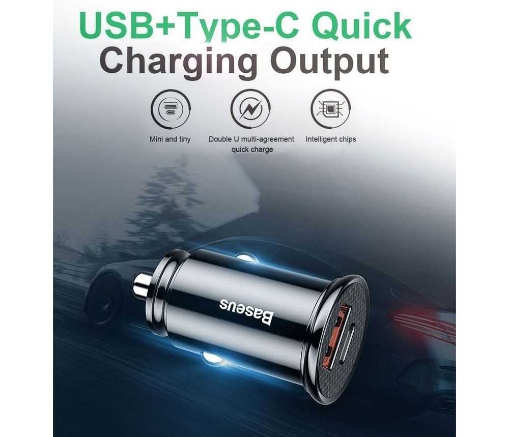 Baseus Szybka Ładowarka samochodowa 30W USB USB-C typ C Samsung iPhone