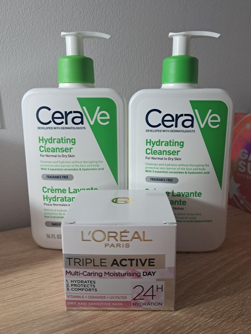 Zestaw 2xcerave i krem loreal triple active