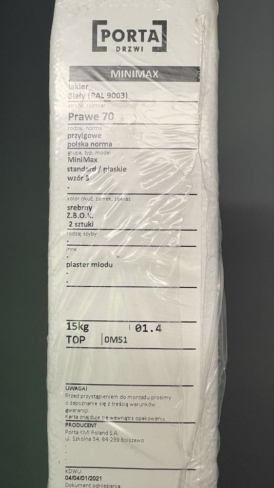 Drzwi Porta białe 70 cm NOWE