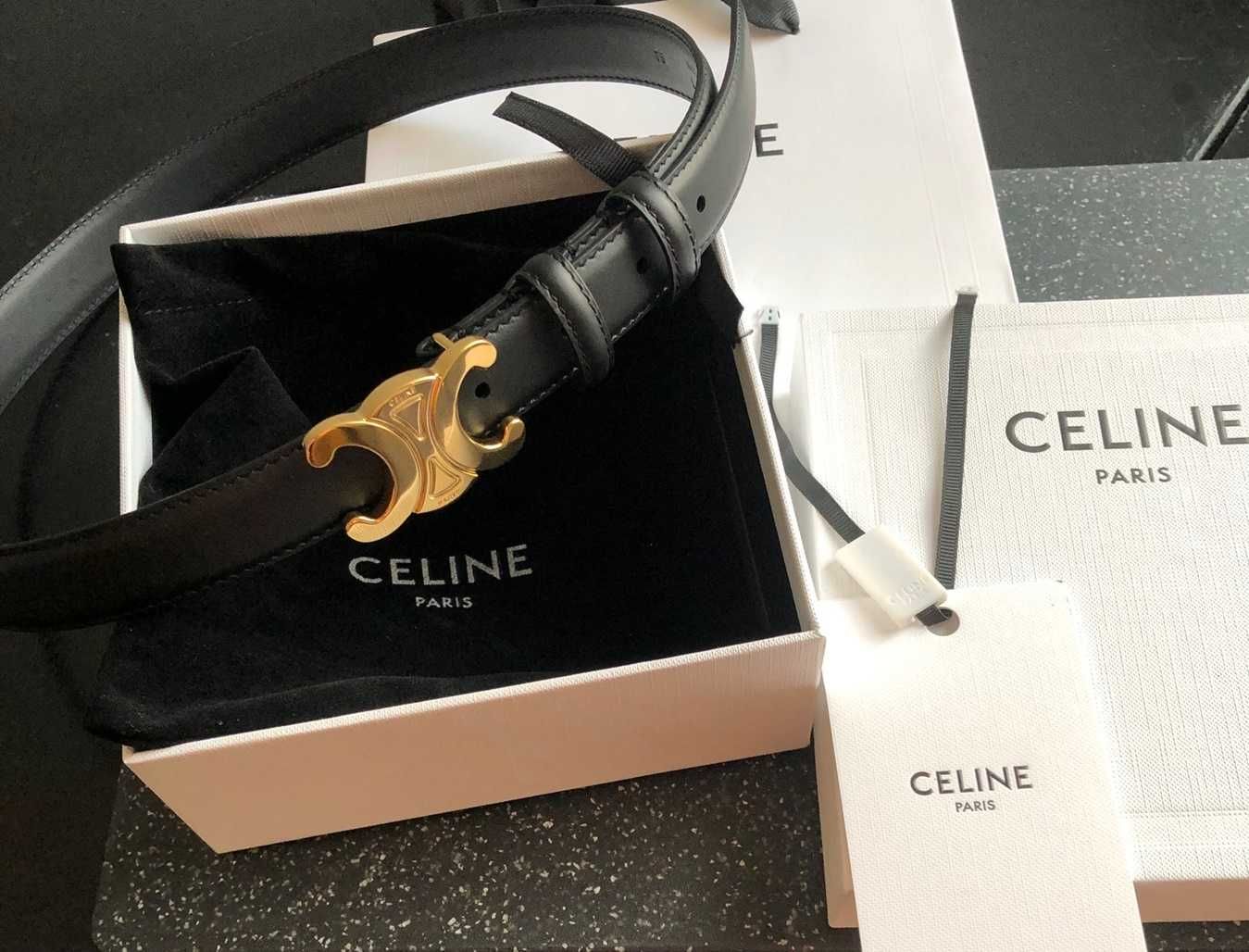 Pas pasek Celine Triomphe  skóra pudełko worek 24H od ręki