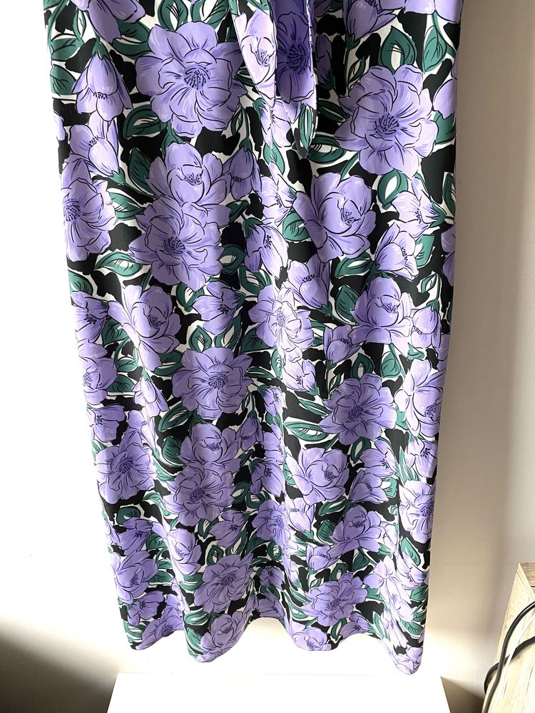 Nowa fioletowa dluga sukienka kwiaty wiązanie na biuscie