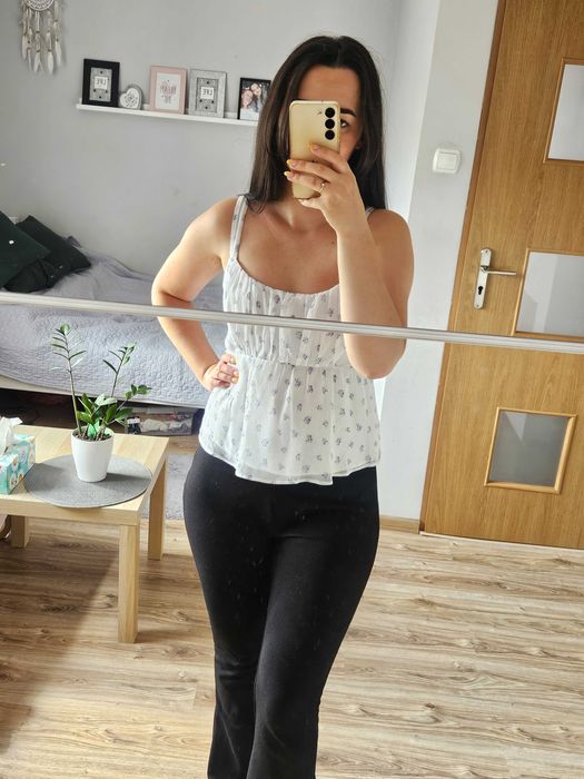 Bluzka na ramiączkach biała baskinka luźna dziewczęca ciążowa M