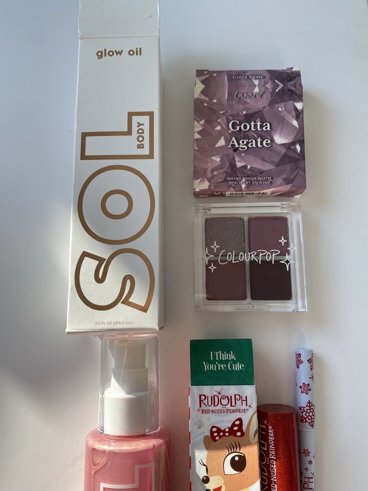 Zestaw kosmetyków colourpop pomadka olejek do ciała paleta cieni