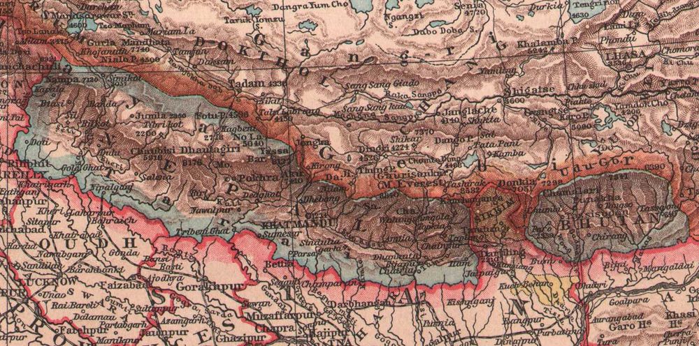 Indie Tybet Himalaje Nepal Cejlon Stara mapa 1893 r. oryginał