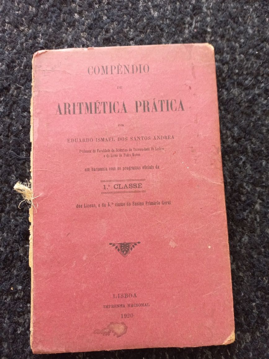 Livro rato Compêndio de Aritmética Prática 1920