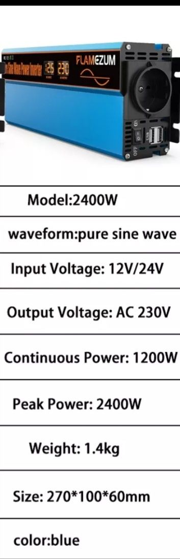 Інвертор.  Перетворювач напруги. 2400W Чиста синусоїда.