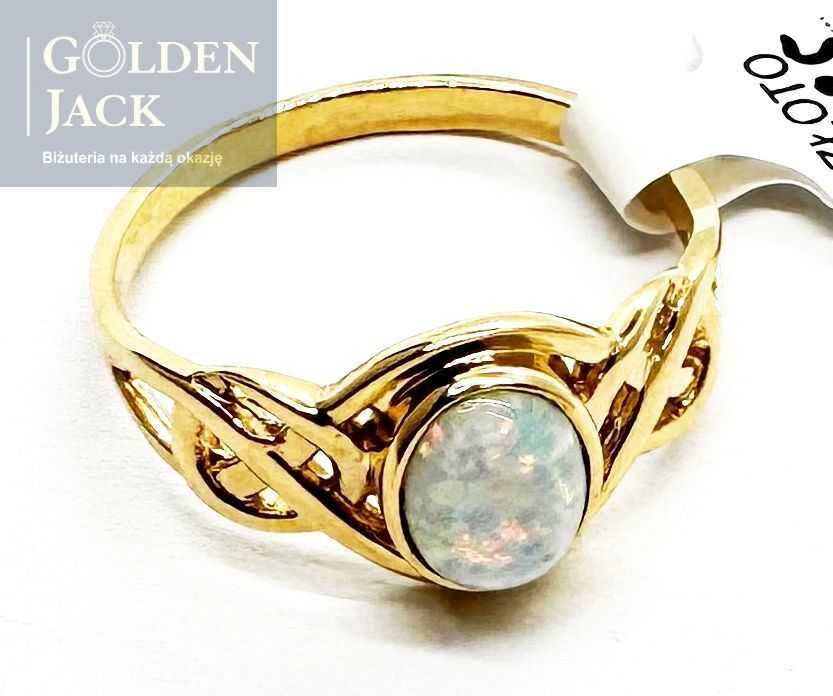 Złoty pierścionek przeplatany z Opalem złoto pr. 585 waga 2,88g roz.19