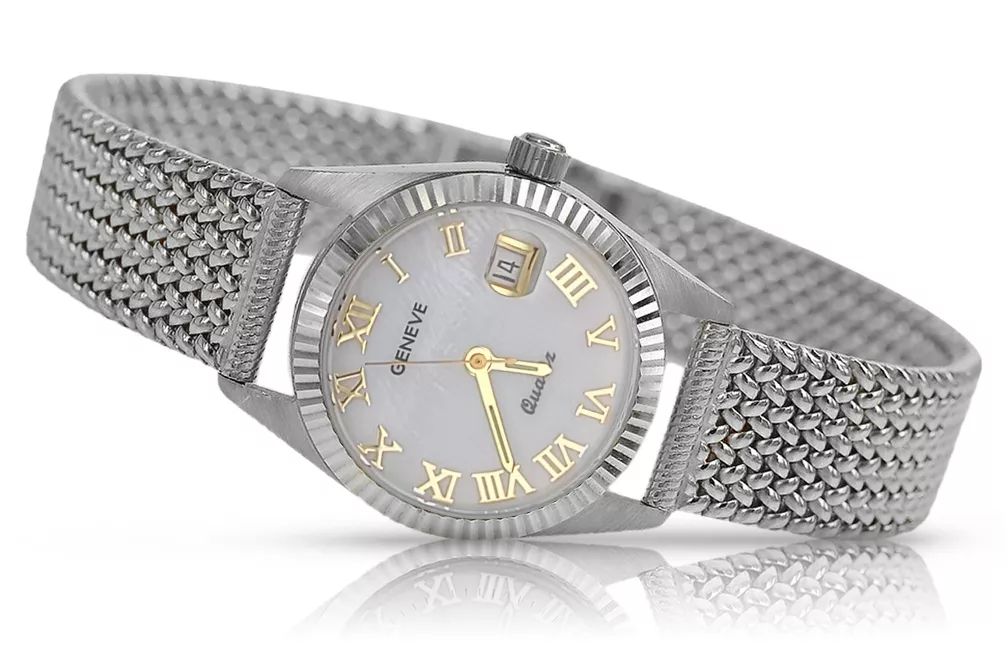 Zegarek damski z białego złota 14k perłowa tarcza lw020wdpr&lbw003w P