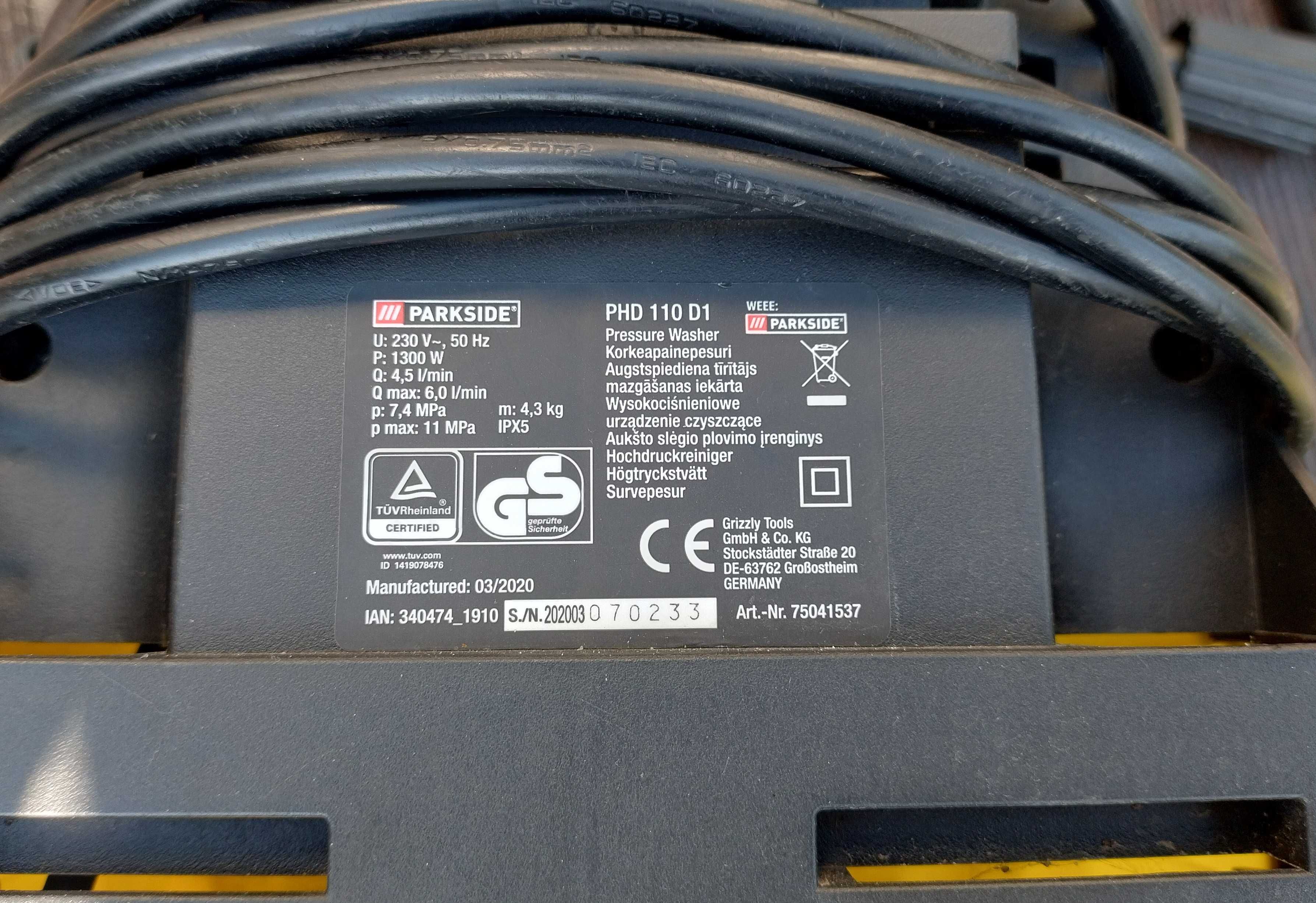 myjka ciśnieniowa 1300W Parkside PHD 110 Karcher