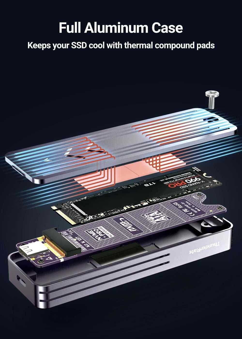Карман JEYI i9X M.2 NVMe/NGFF/SATA SSD із сенсорним екраном 3.2 Gen 2