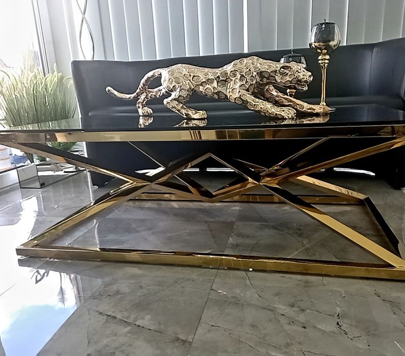 Nowoczesna konsola ze stali nierdzewnej komoda  lustro meble złota