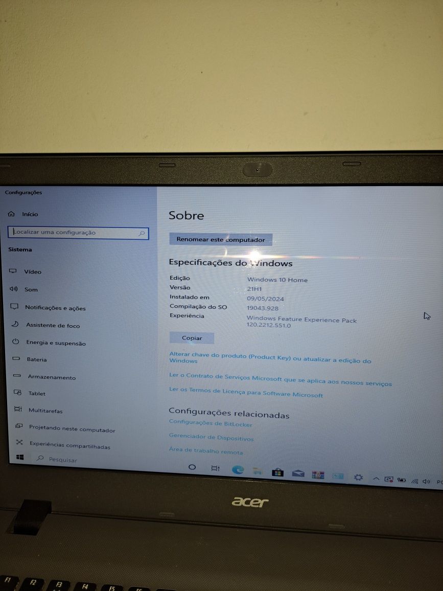 Vendo um portátil da acer com Windows 10 Home