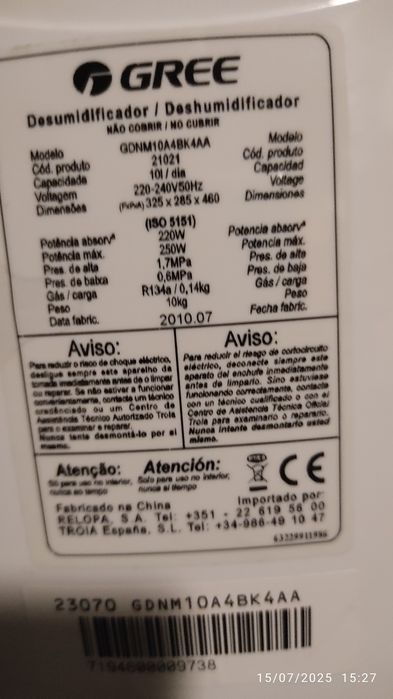 Vendo desumidificador.