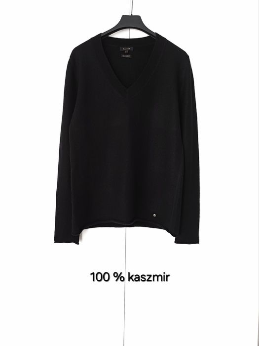 Massimo Dutti 100% kaszmir kaszmirowy sweter czarny dekolt V w serek