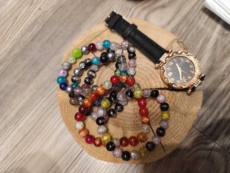 Zestaw bransoletek crackle + zegarek