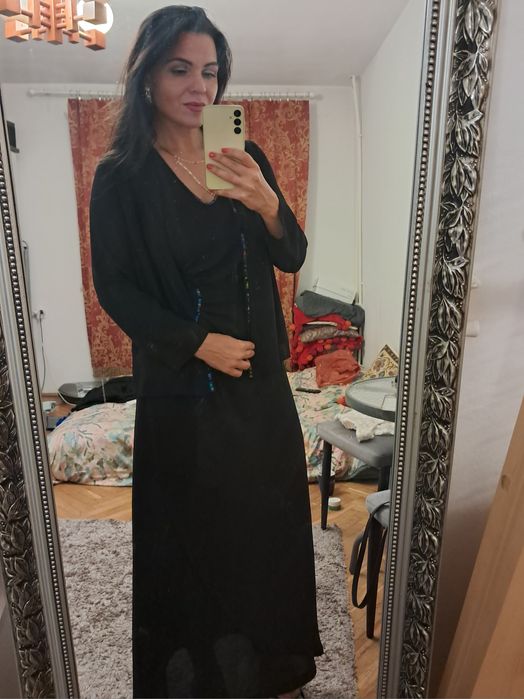 Elegancka maxi czarna sukienka z bolerkiem rozm. M. L