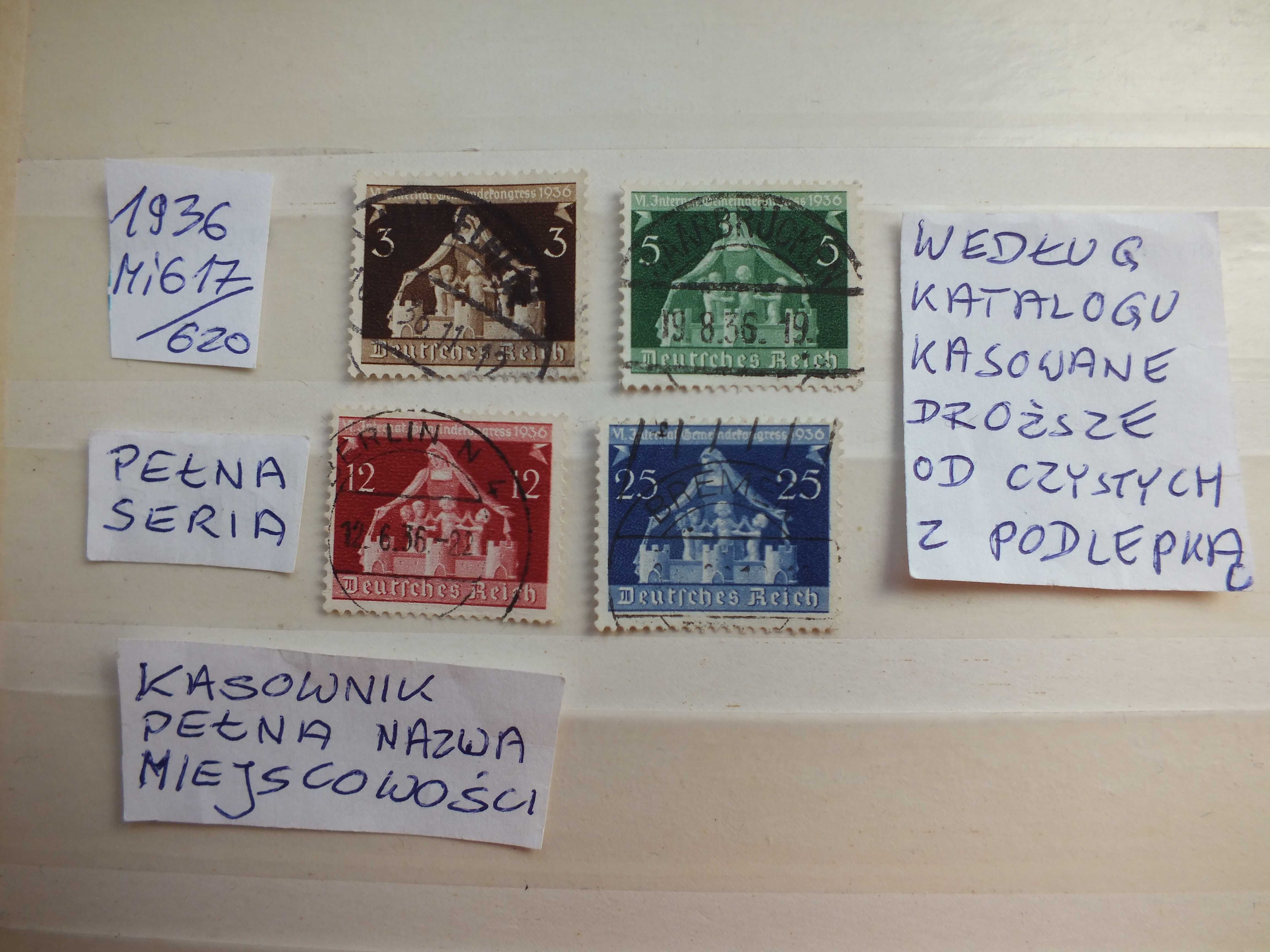 4szt. znaczki seria Mi617 Niemcy 1936r. Rzesza KONGRES kasownik pełny