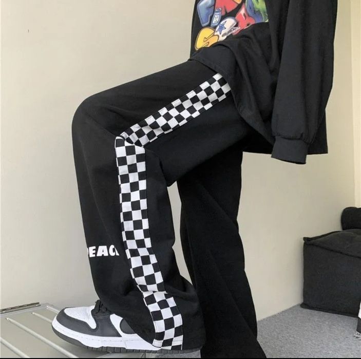 Штаны. Спорт. Клетка. Унисекс. Харадзюку. Хип-хоп