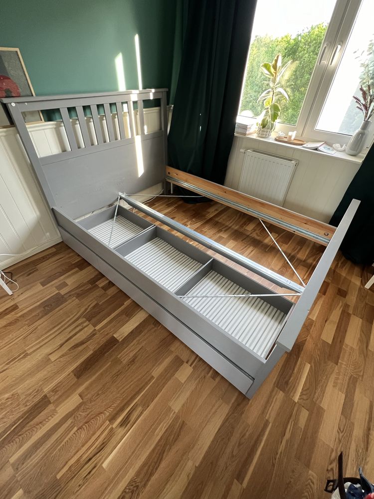 Łóżko Ikea Hemnes szare 140x200 + 4 szuflady + dno lonset