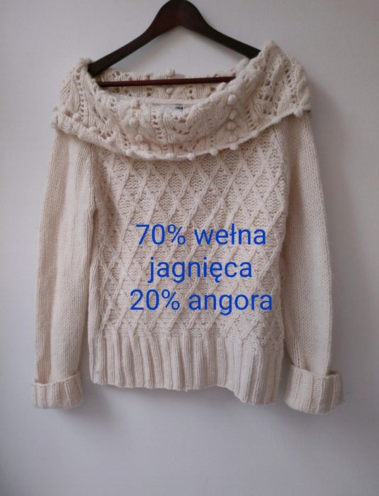 H&M piękny gruby kremowy sweter S/M 70% wełna jagnięca 20% angora