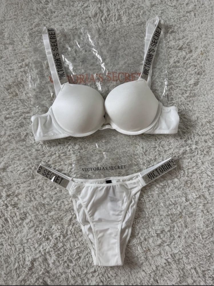Victoria’s secret komplet bielizny stringi i stanik biały koronkowy