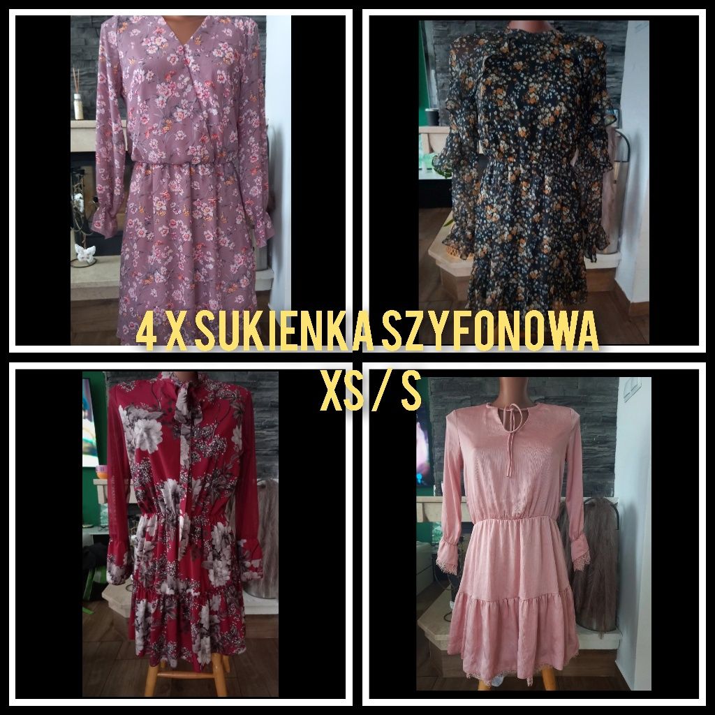 Paka zestaw 4 sukienki szyfonowa xs s