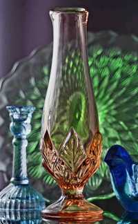 Ząbkowice szkło kolorowe PRL wazon z liśćmi