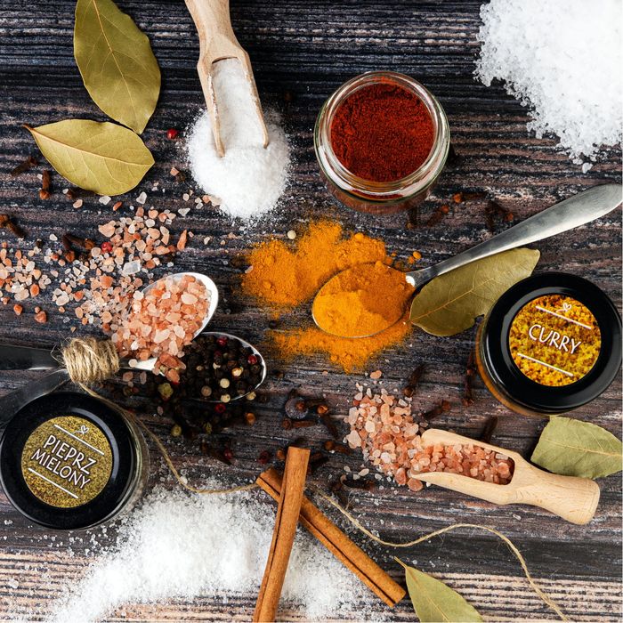 Zestaw przyprawy, zioła + 24x słoiczki 106 ml zakrętka + 75x etykiety