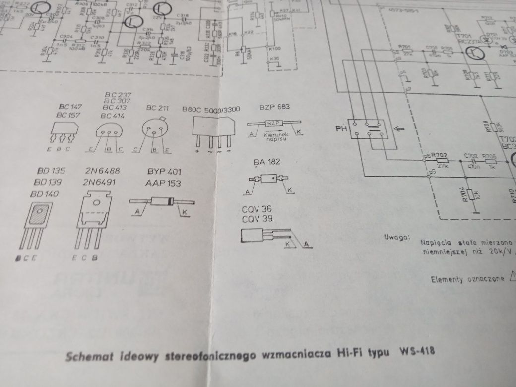 Instrukcja obsługi wzmacniacz Ws 418 UNITRA Diora schemat