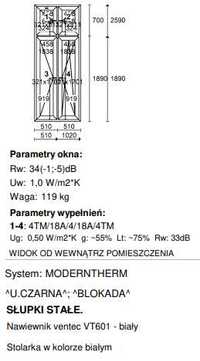 Okno Moderntherm 1020 x 2590