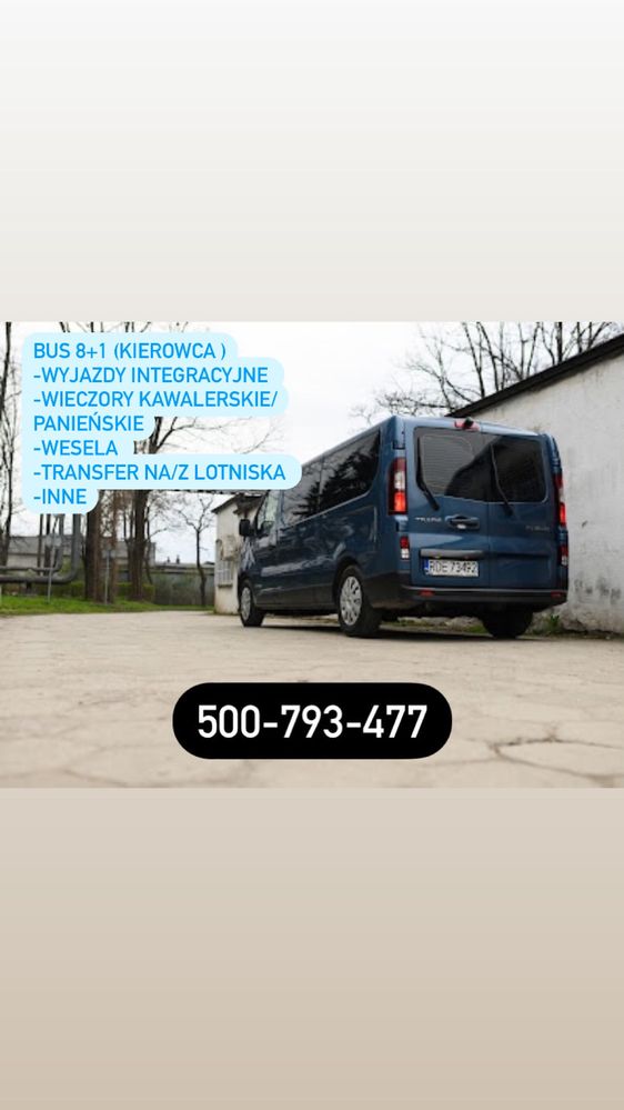 Bus 9 os (8+1kierowca) Przewóz osób/Taxi/Transport Lotnisko