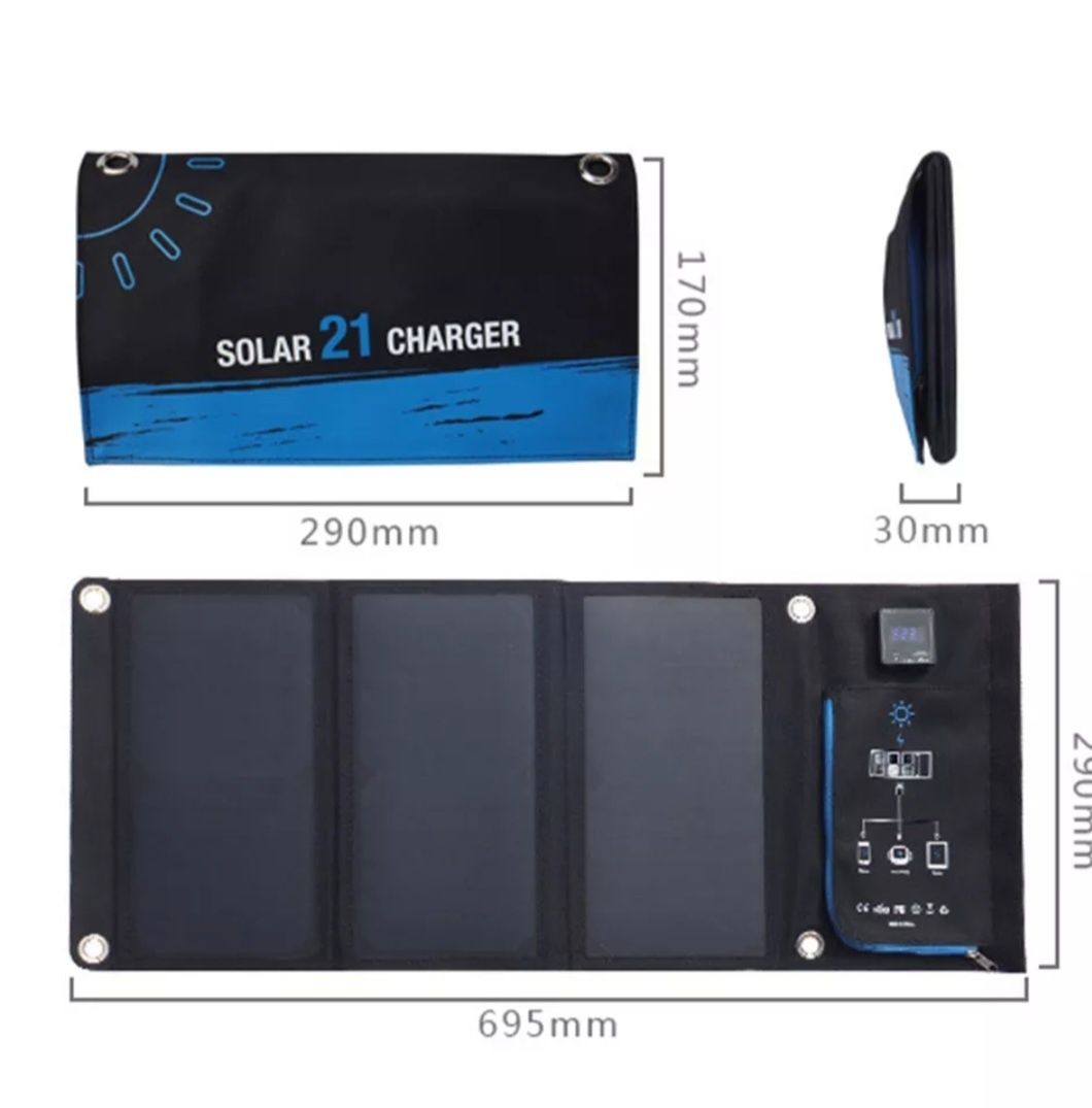 Портативна сонячна панель батарея 21W 5v Solar Charger dual USB 3,5A