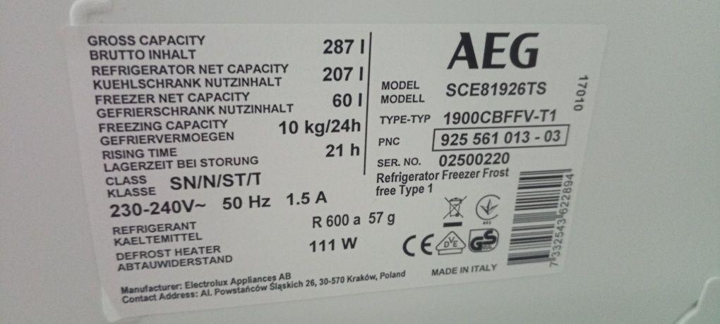 Akcesoria do lodówki AEG model SCE81926TS
