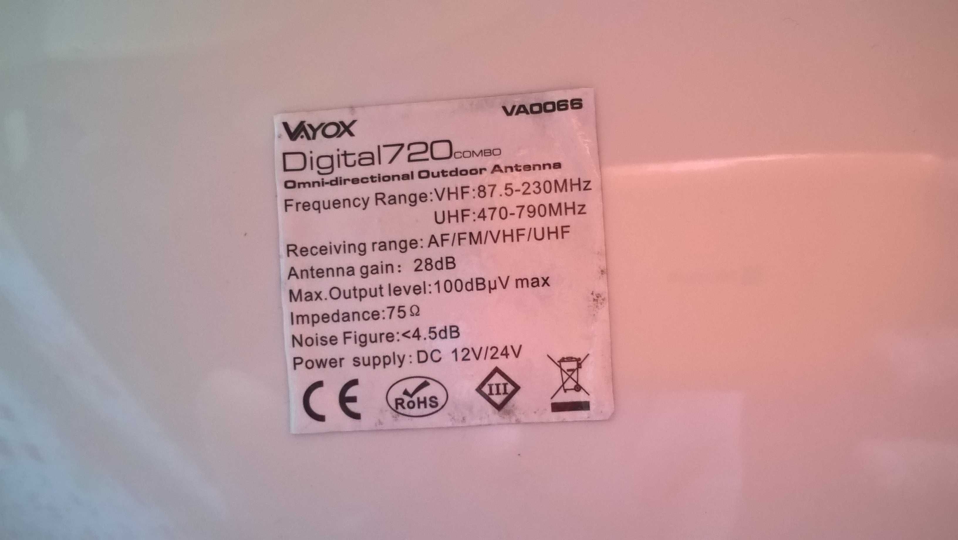 Antena TV zewnętrzna dookólna Vayox Digital 720 Combo,kamper,przyczepa