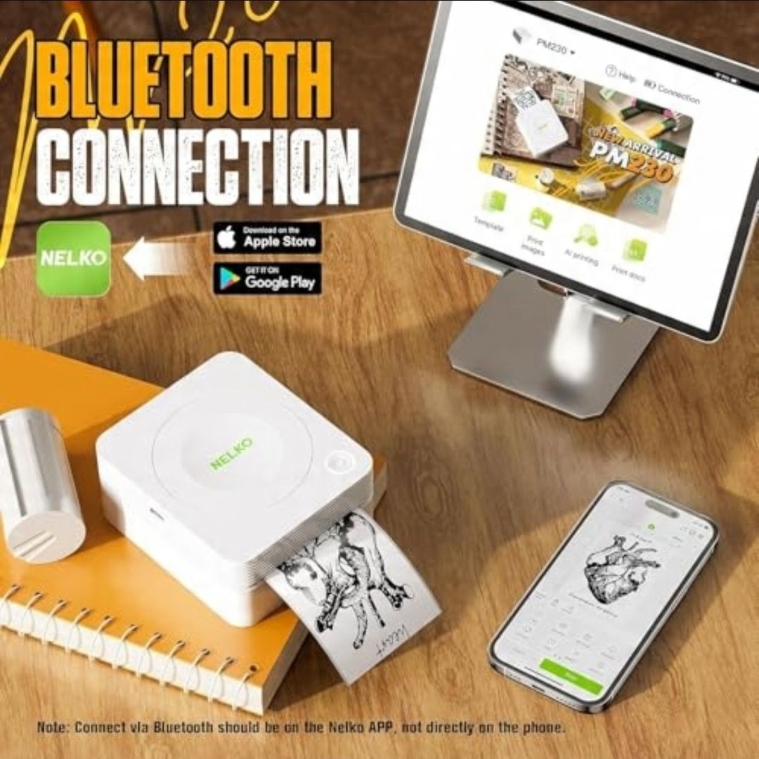 NELKO Mini Drukarka PM230 Termiczna Bluetooth Do Etykiet i Zdjęć