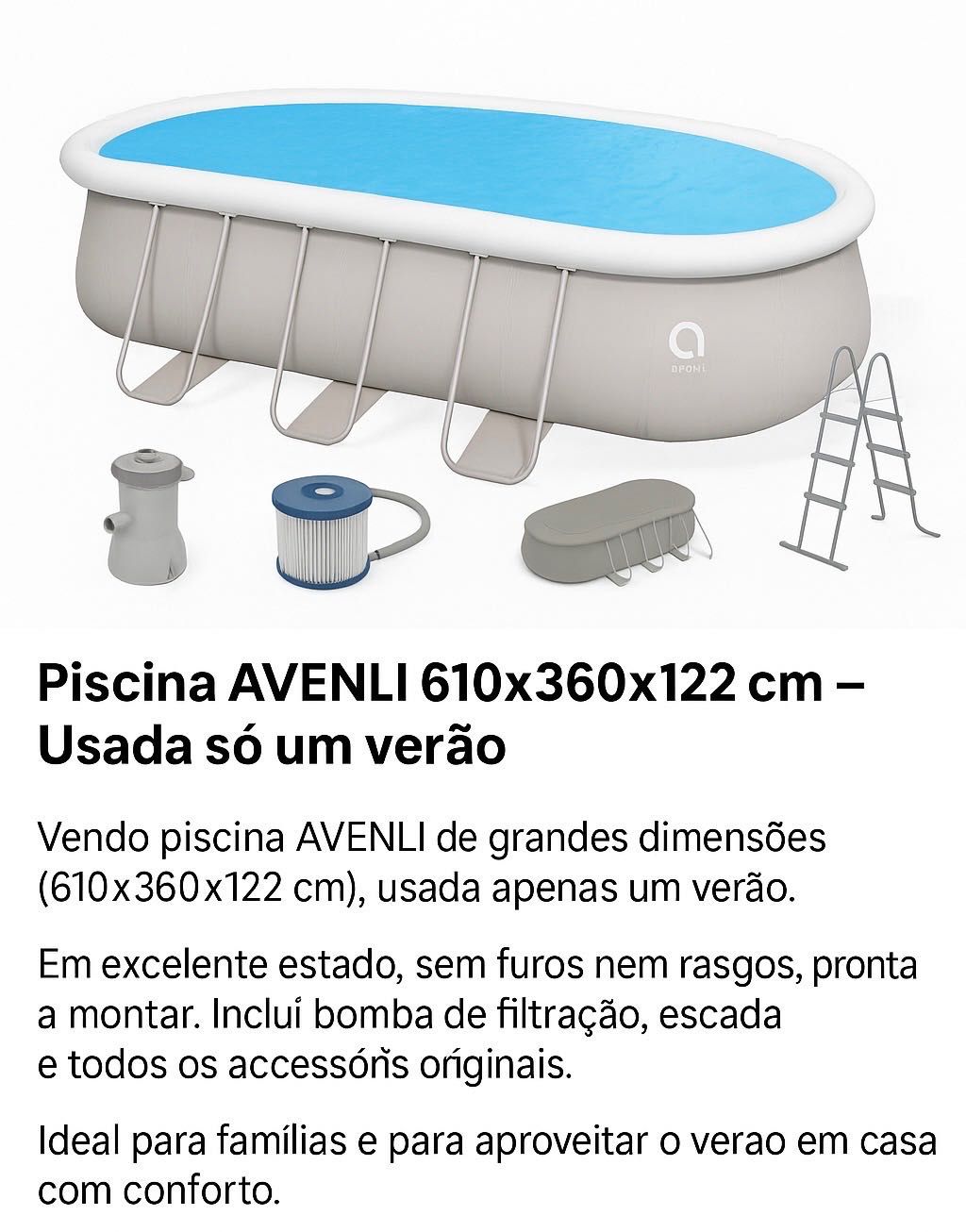 Piscina 610x360x122 em ótimo estado – Ideal para toda a família