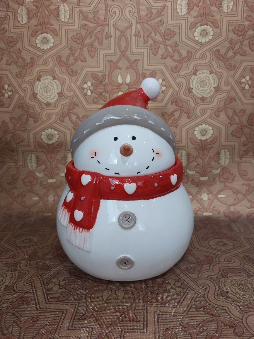Ceramiczny bałwanek pojemnik na ciastka cukierki słodycze
