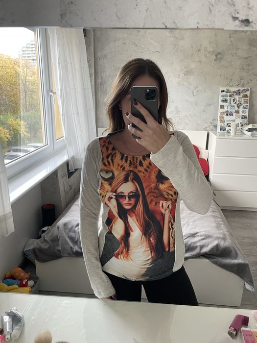 beżowa bluzka z grafiką Topshop S, trendy street style