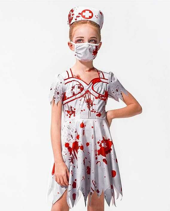 Strój kostium PIELĘGNIARKA ZOMBIE na HALLOWEEN roz. 116 cm Q127